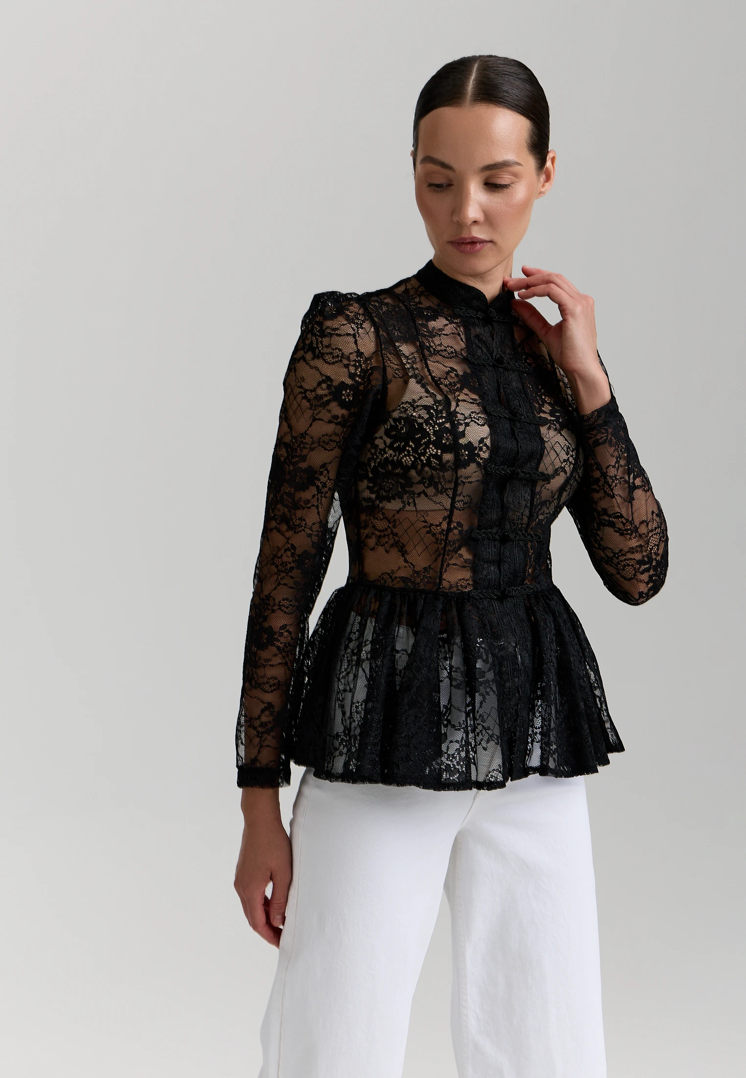 Lace Peplum Blouse — Чёрный