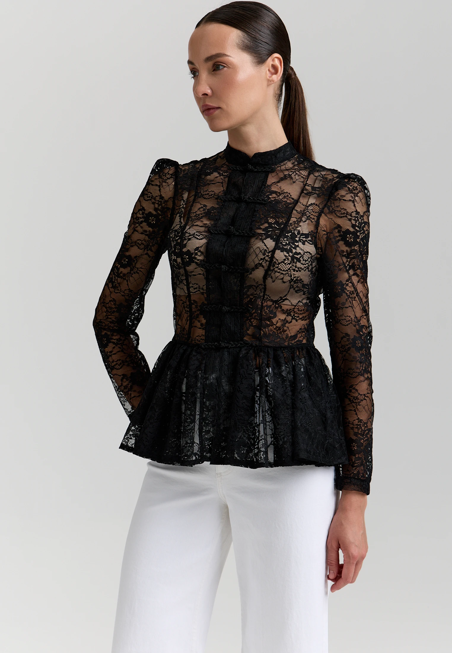Lace Peplum Blouse — Чёрный