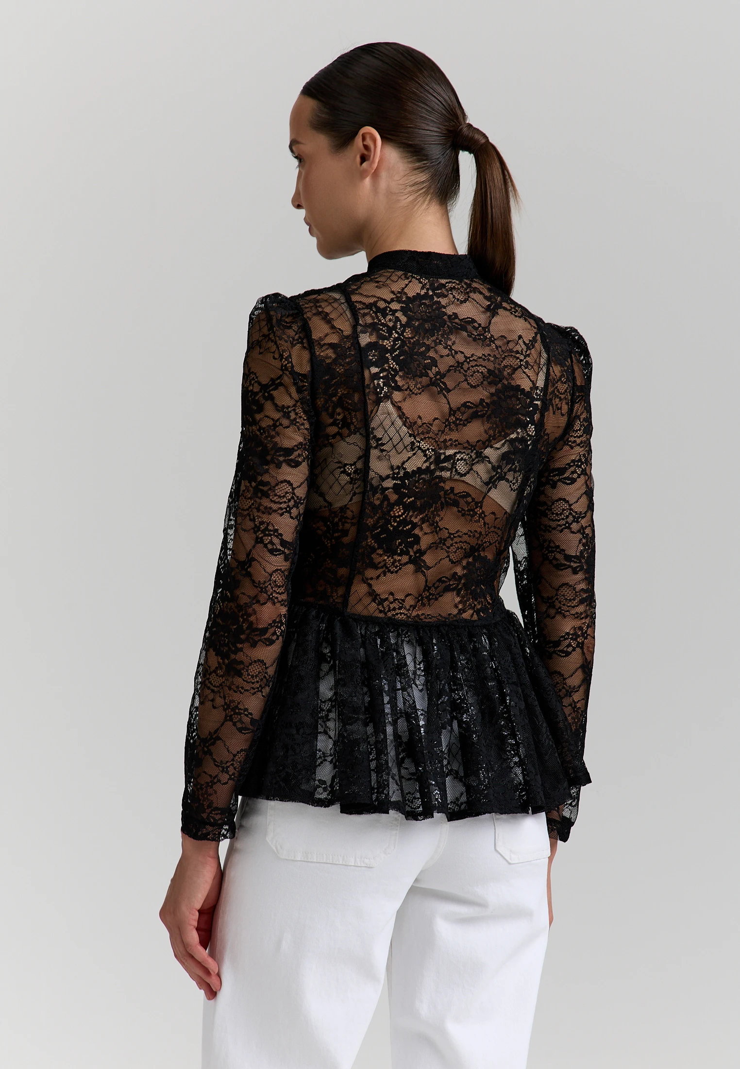 Lace Peplum Blouse — Чёрный