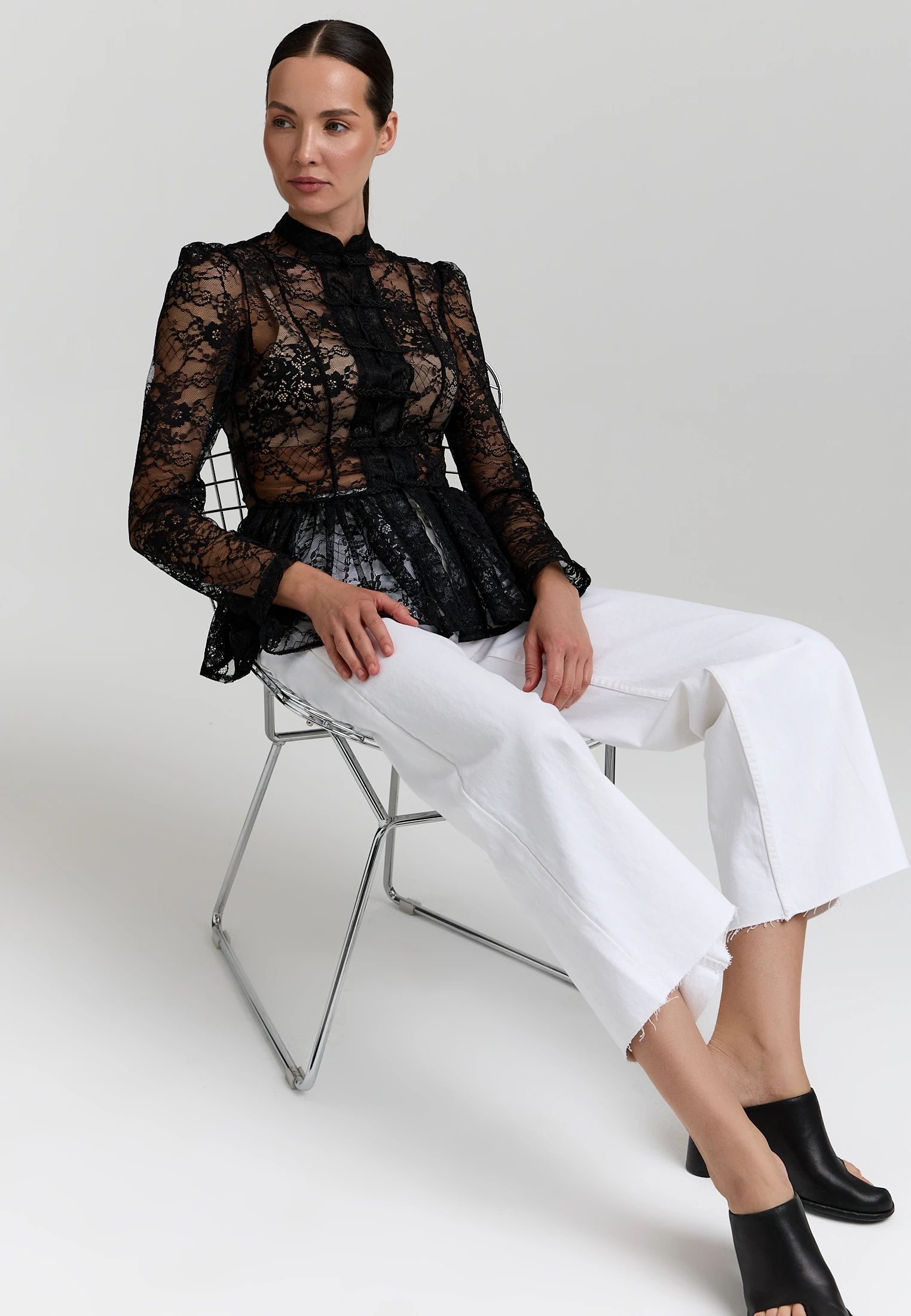 Lace Peplum Blouse — Чёрный
