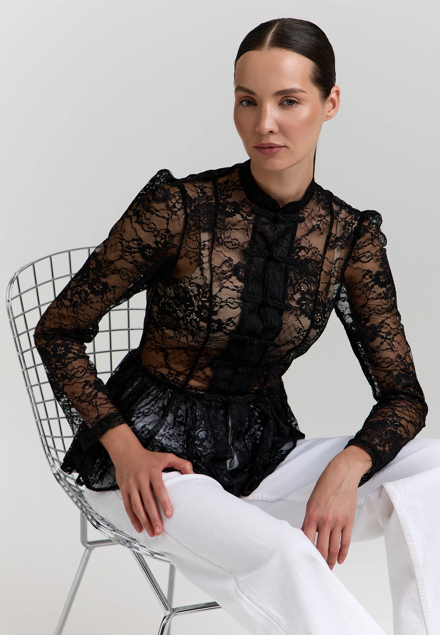 Lace Peplum Blouse — Чёрный