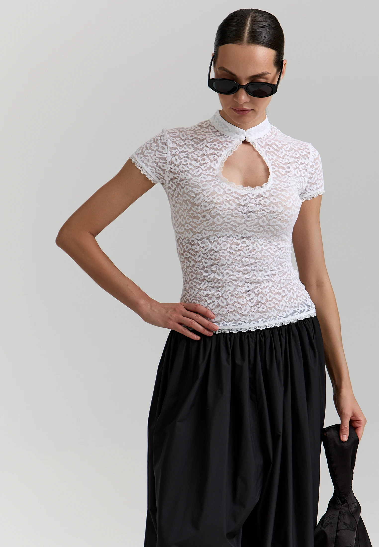 Lace Short-Sleeve Top — Молочный