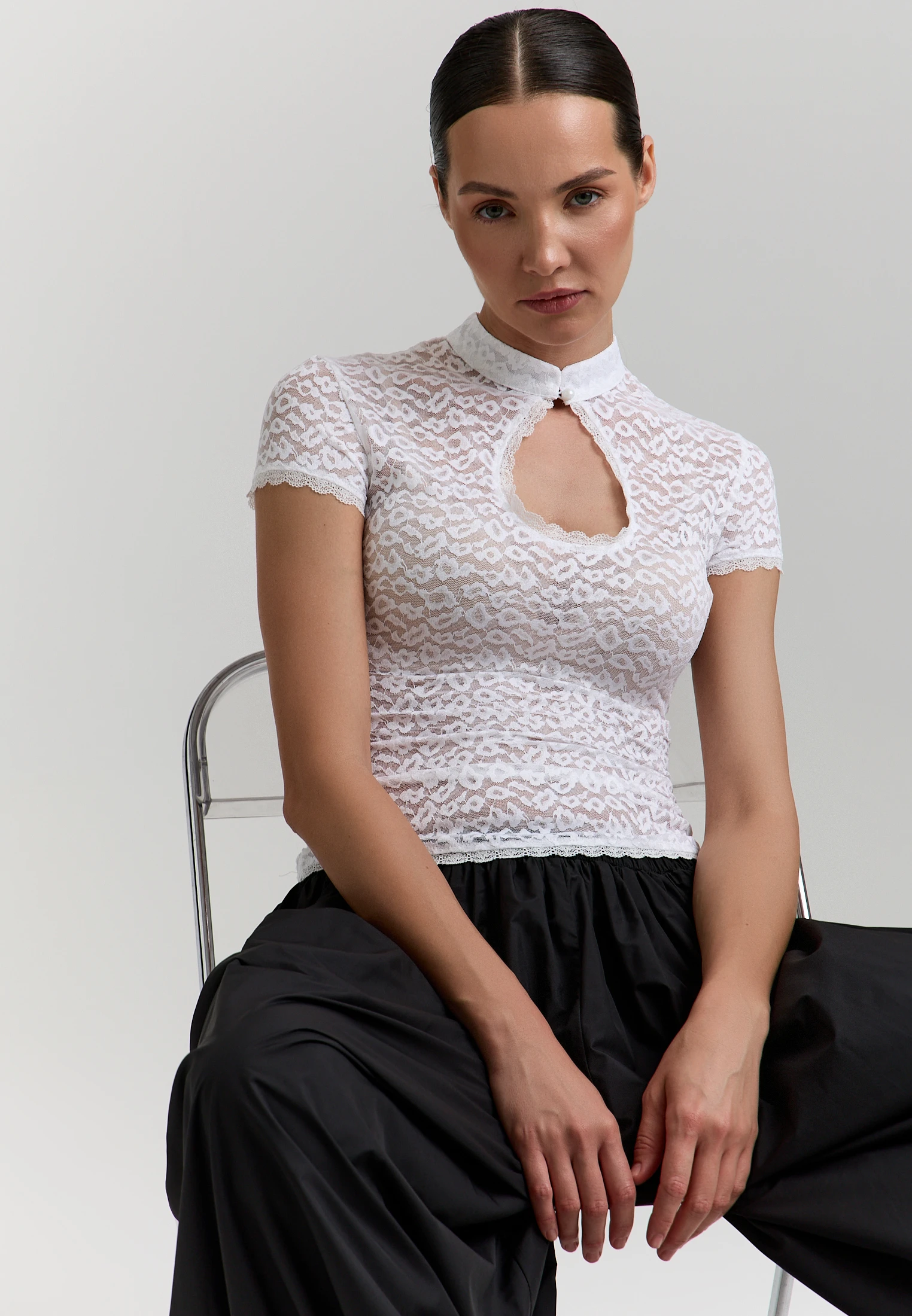Lace Short-Sleeve Top — Молочный