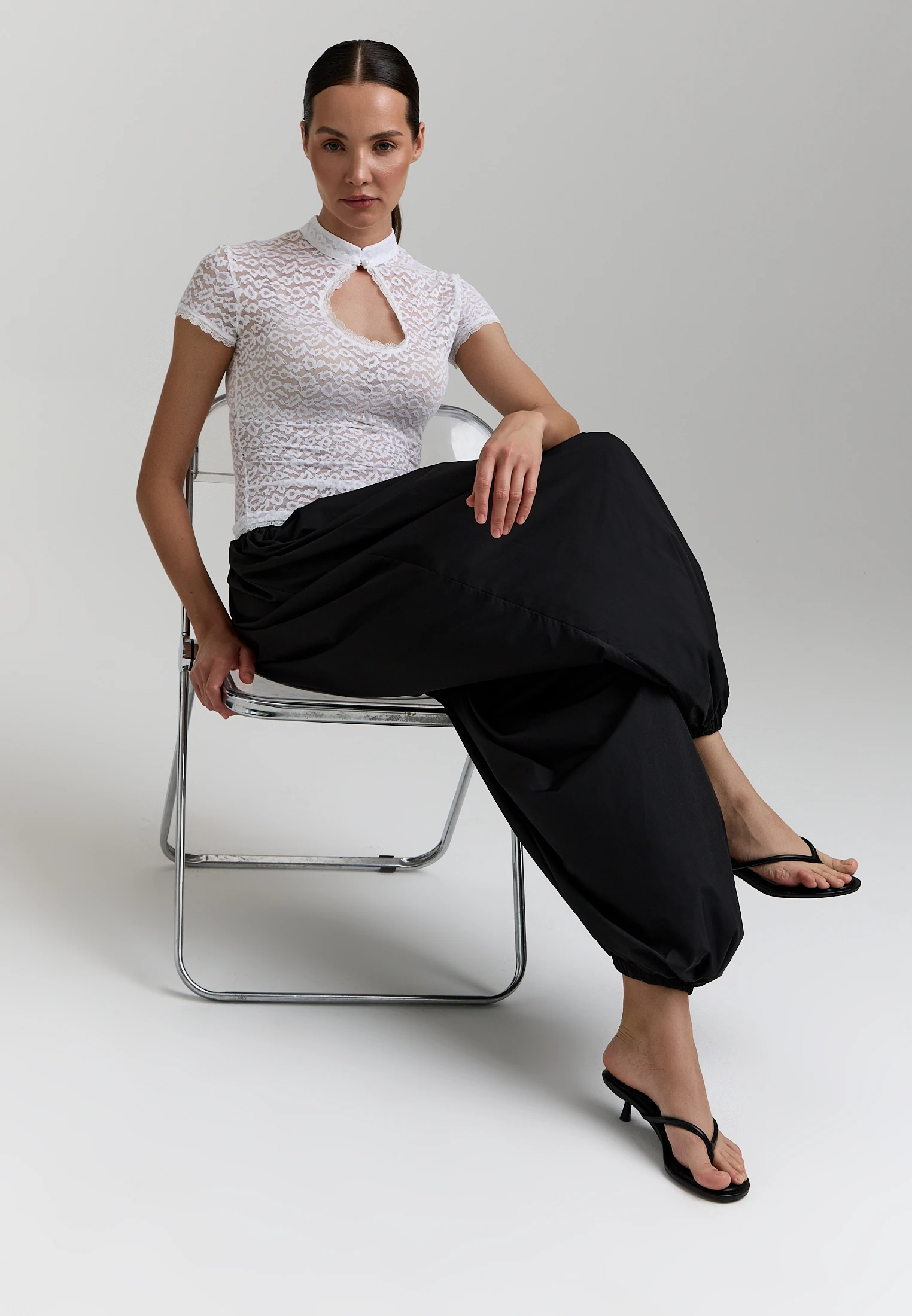 Lace Short-Sleeve Top — Молочный