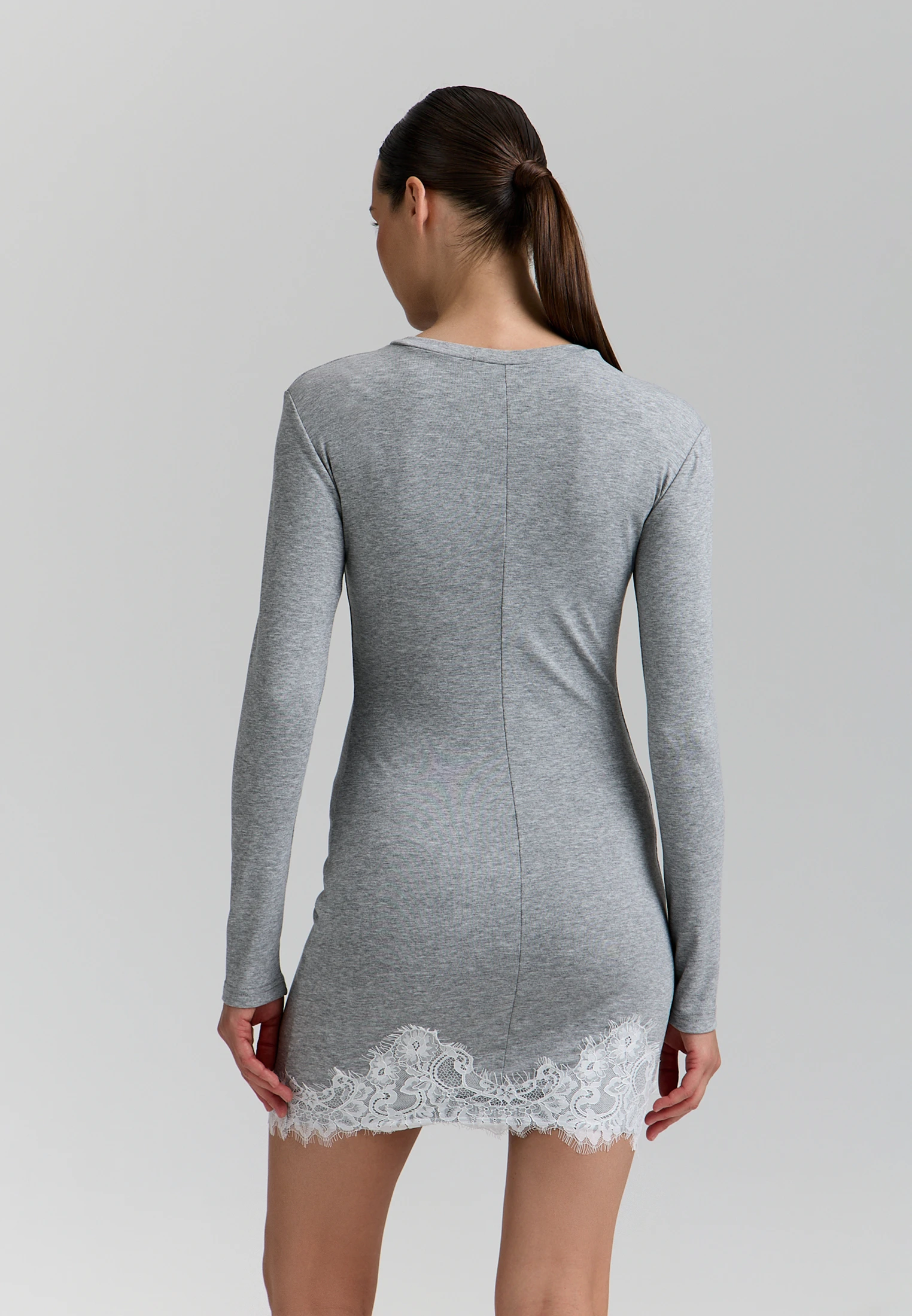 Knit Lace-Hem Dress — Серый меланж