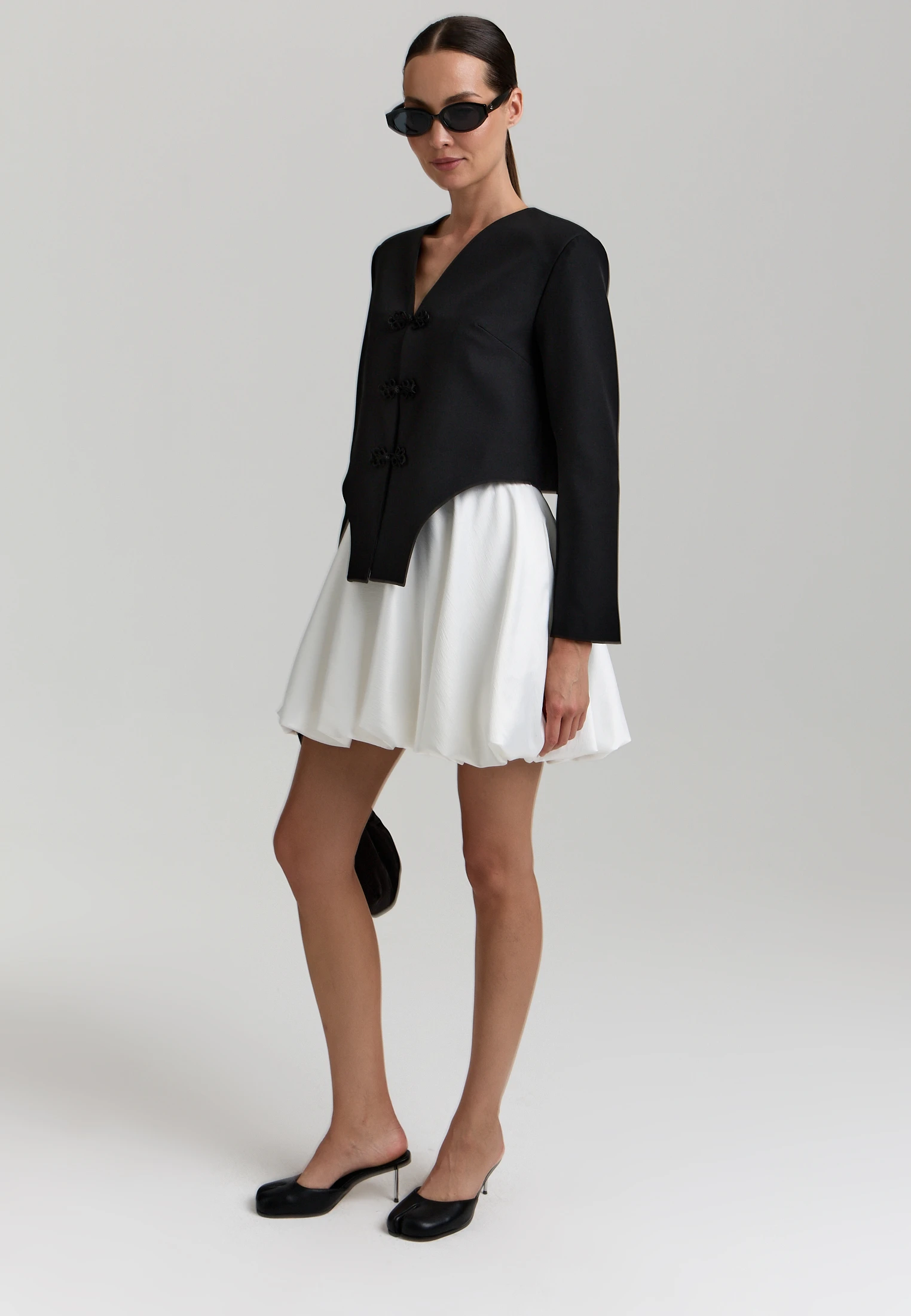 Cropped Collarless Jacket — Чёрный