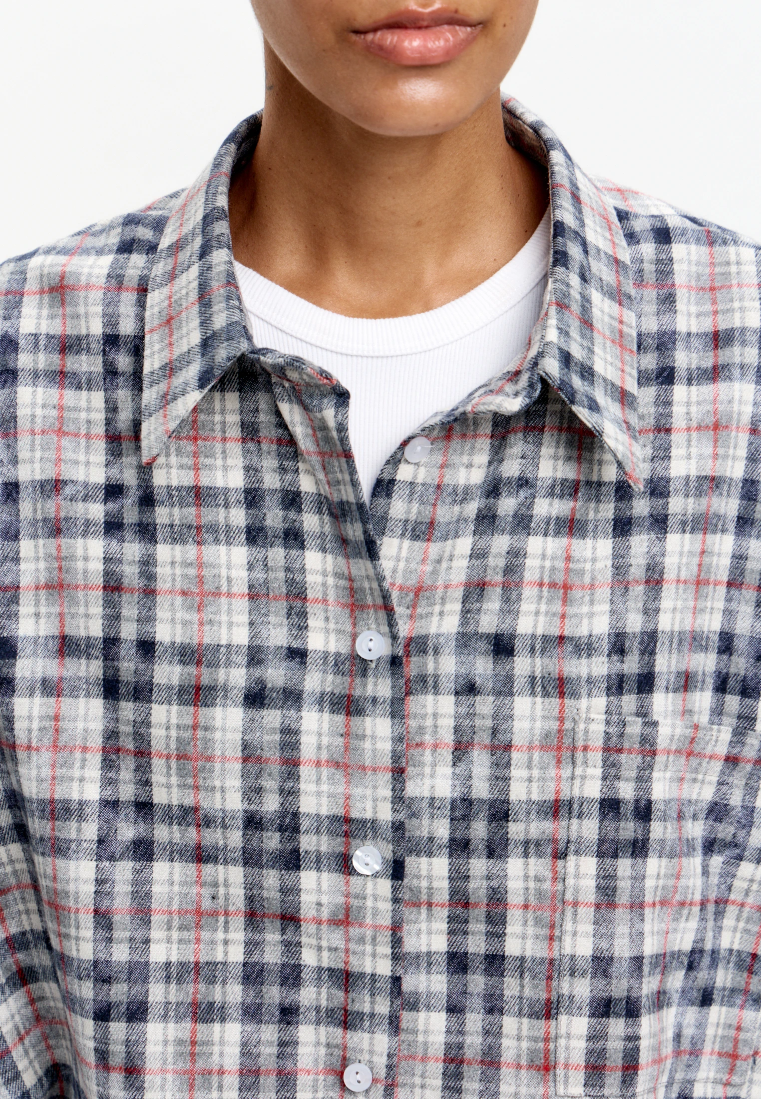 Checked Lace-Hem Shirt — Серая клетка