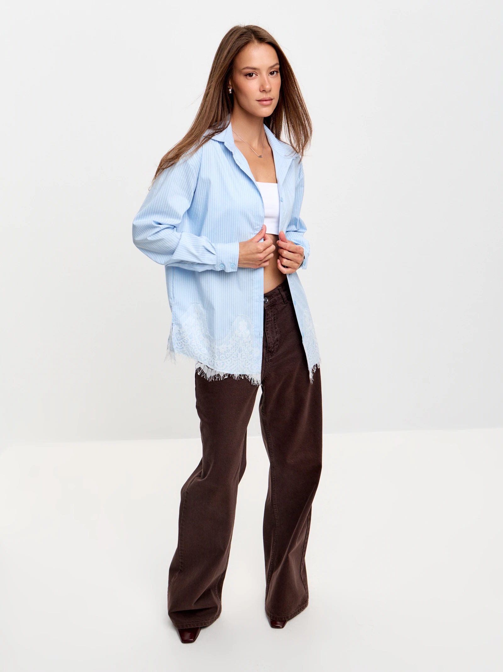 Striped Volume-Sleeve Shirt — Голубая полоска