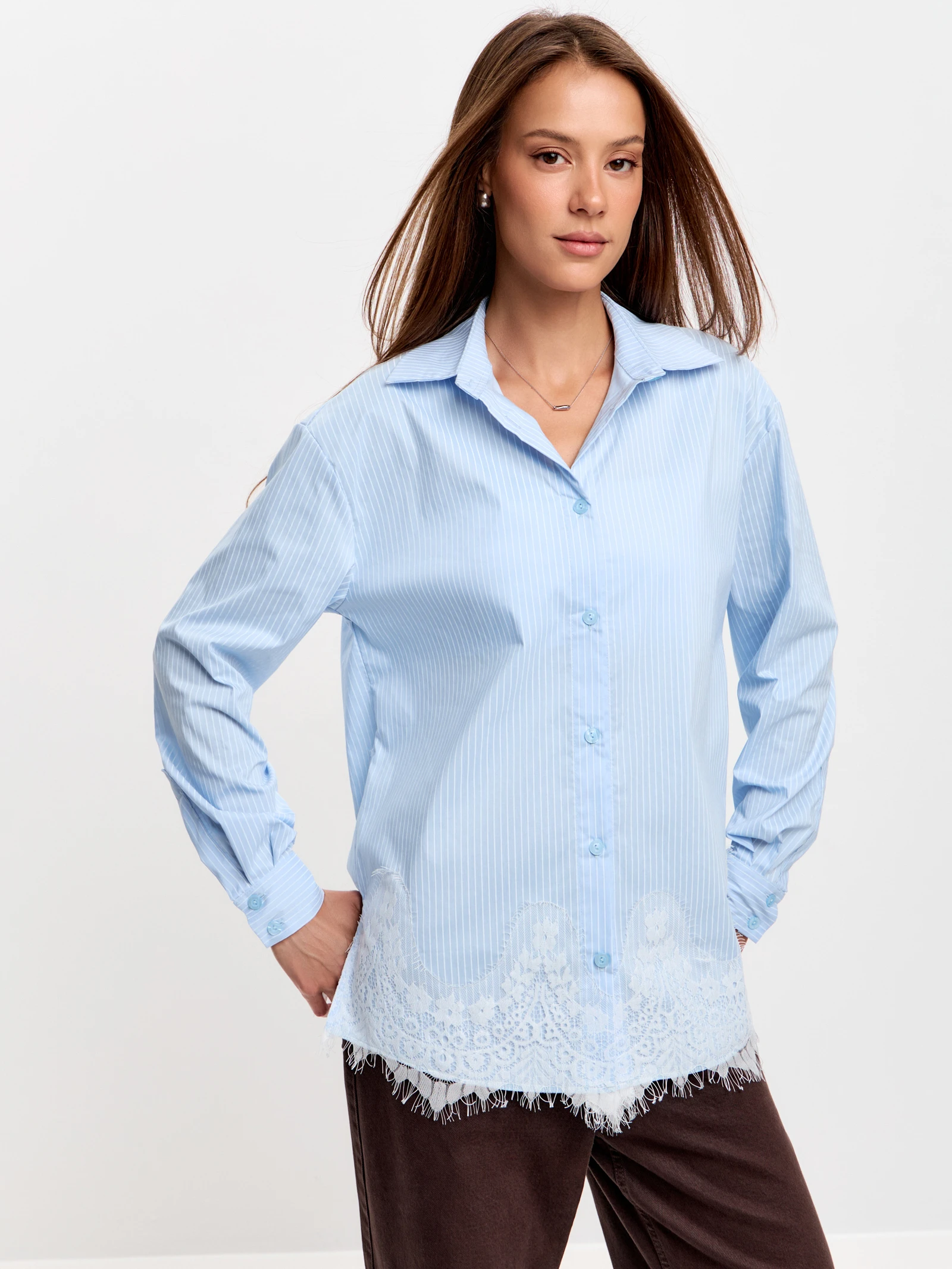 Striped Volume-Sleeve Shirt — Голубая полоска