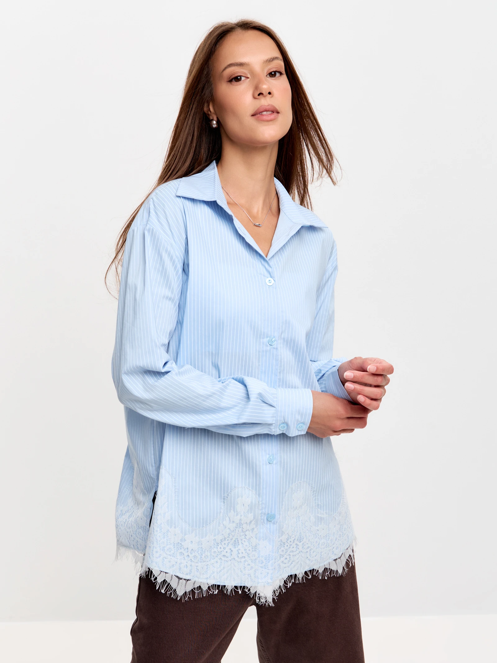 Striped Volume-Sleeve Shirt — Голубая полоска