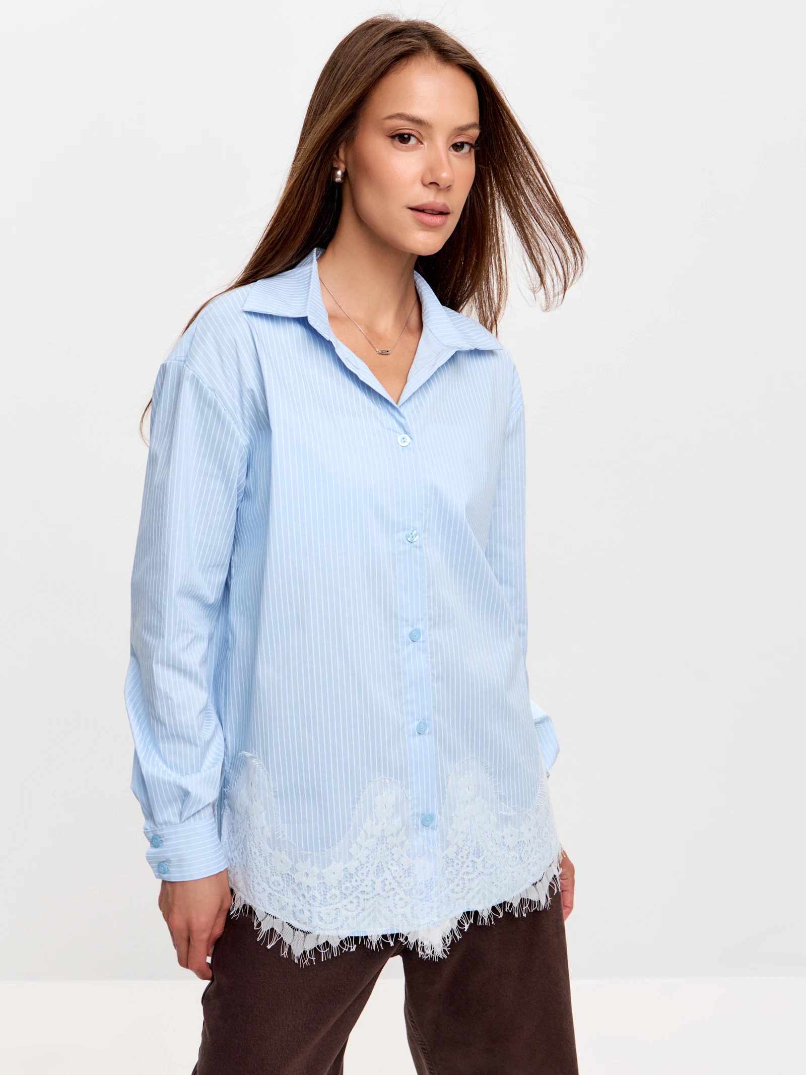 Striped Volume-Sleeve Shirt — Голубая полоска