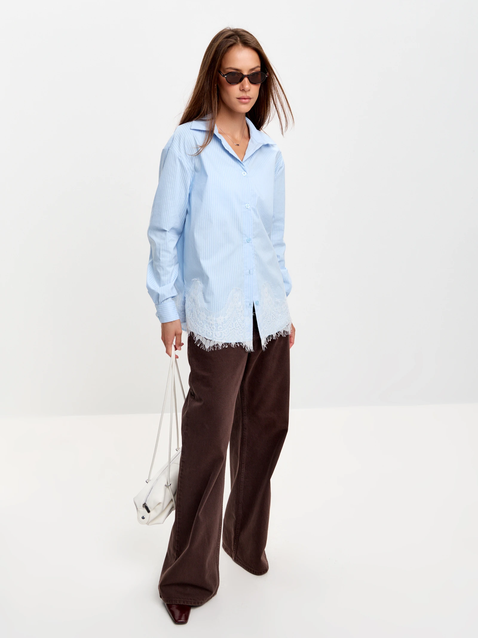 Striped Volume-Sleeve Shirt — Голубая полоска