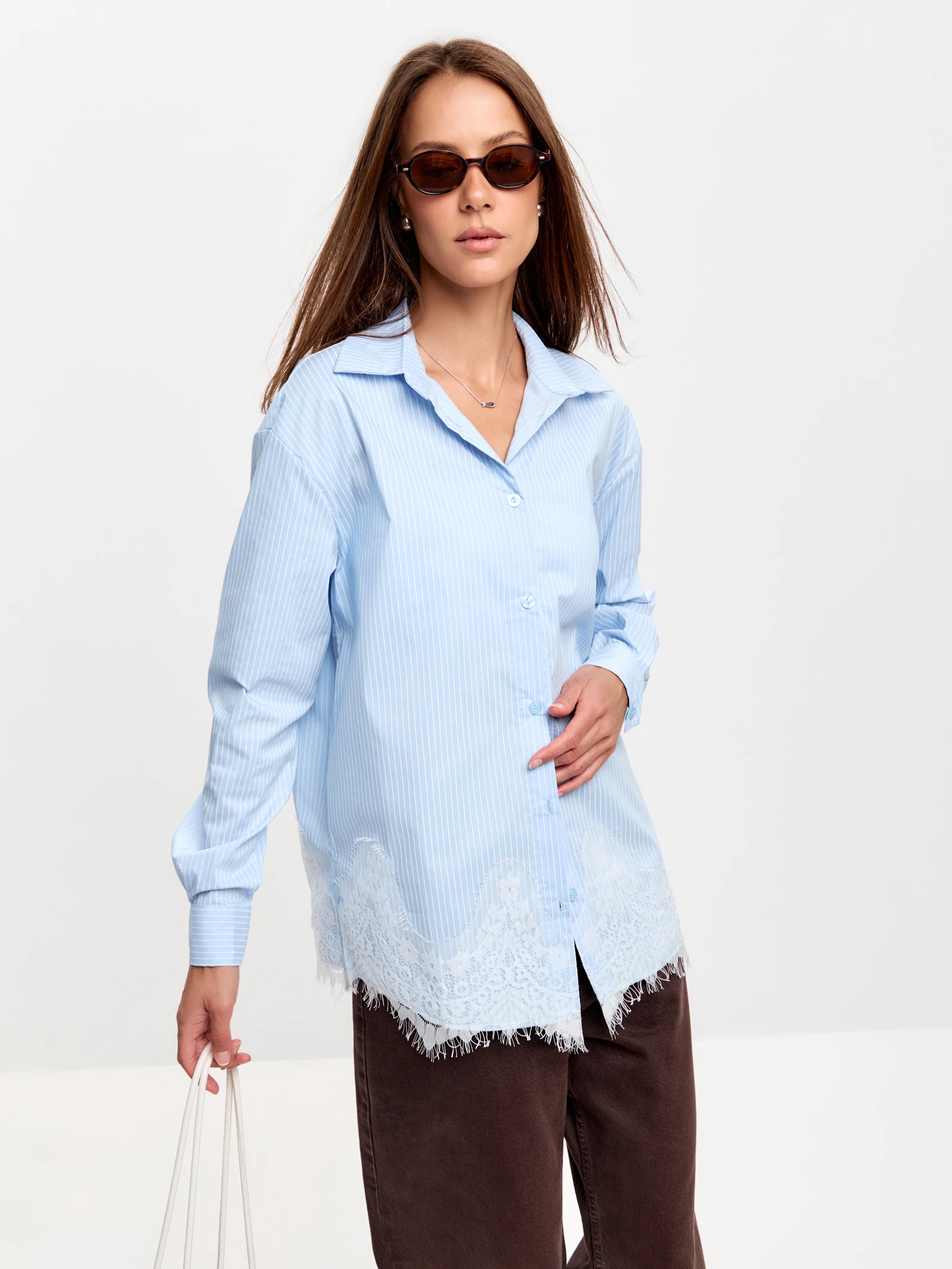 Striped Volume-Sleeve Shirt — Голубая полоска