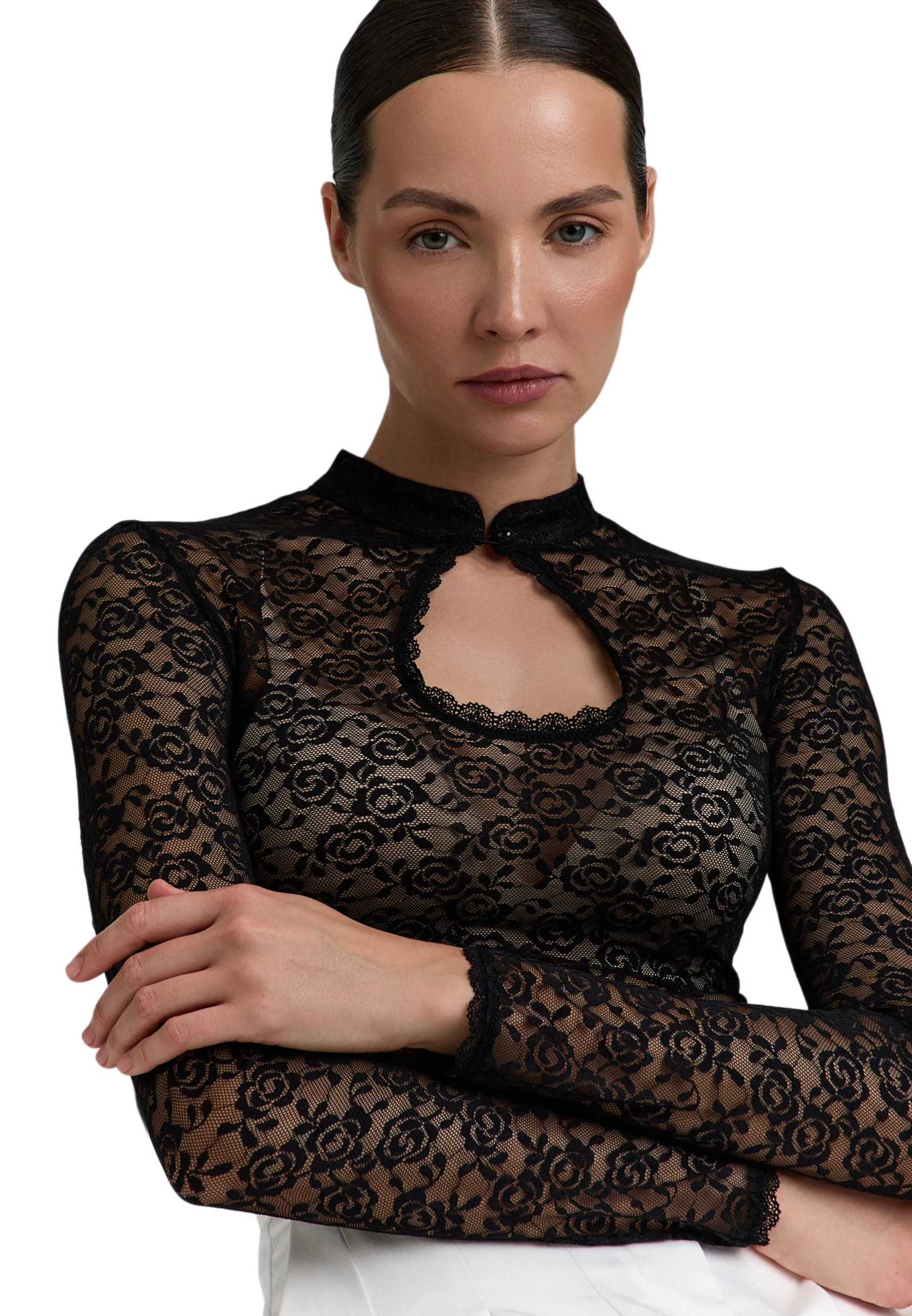 Lace High-Neck Blouse